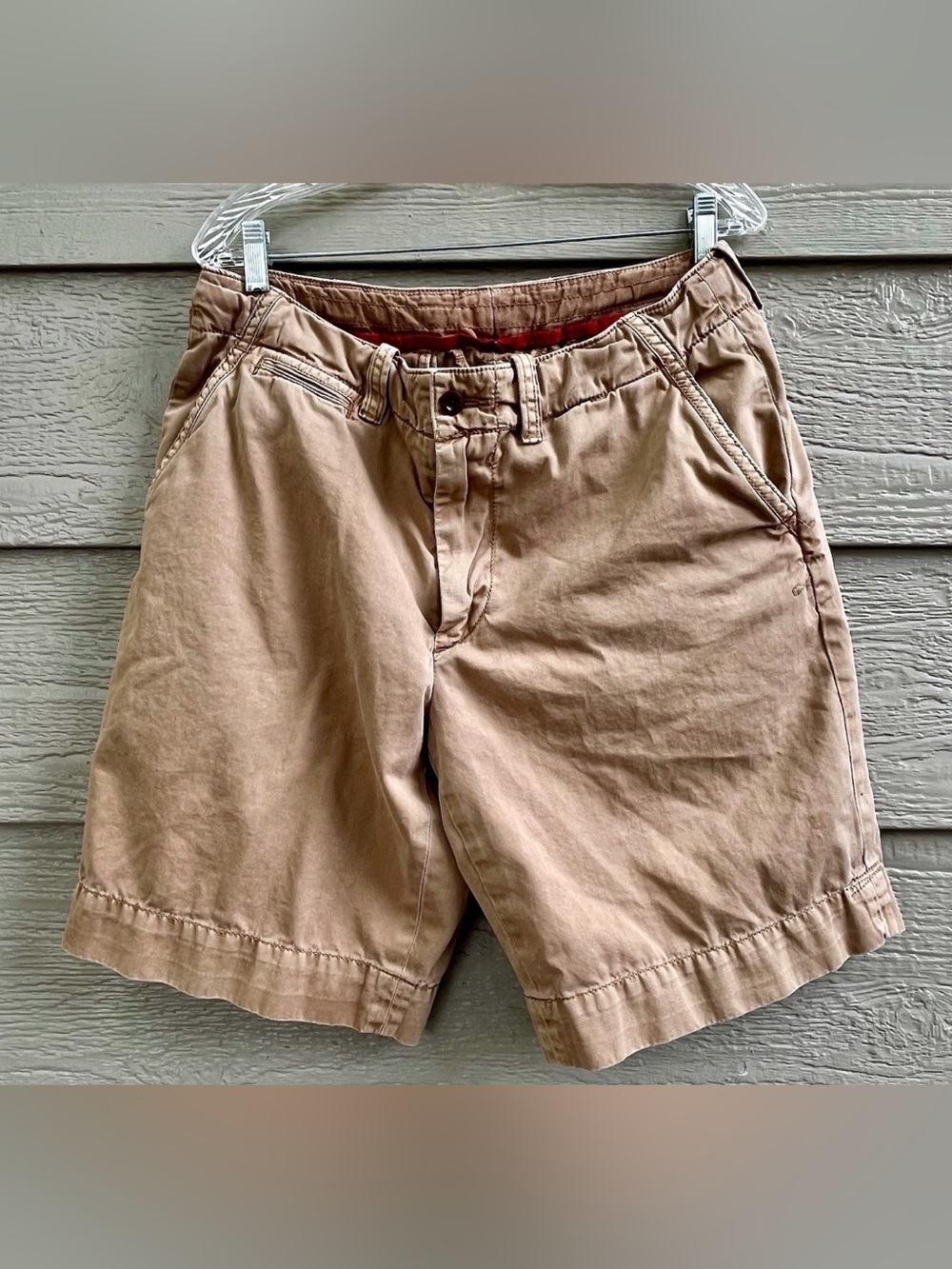 Vintage Polo By Ralph Lauren Shorts Mens 32x10 Khaki Flat Front Cotton Preppy